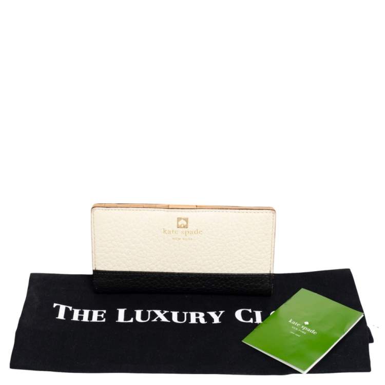 Pre Owned Kate Spade Off White/Black Leather Spencer Bifold Wallet
