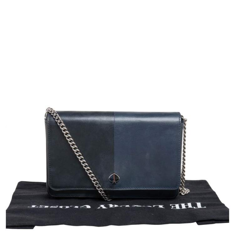 Pre Owned Kate Spade Two Tone Blue Leather Wallet on Chain
