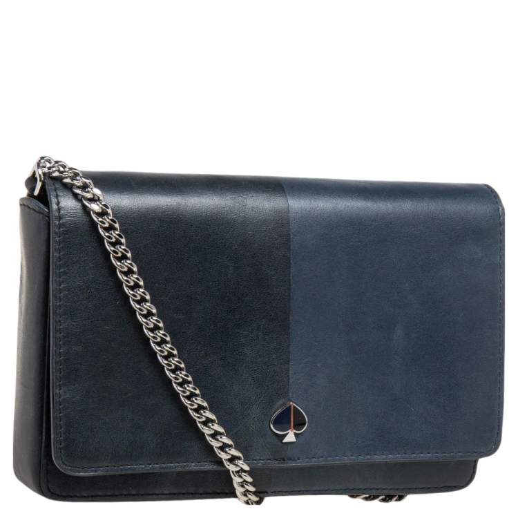 Pre Owned Kate Spade Two Tone Blue Leather Wallet on Chain