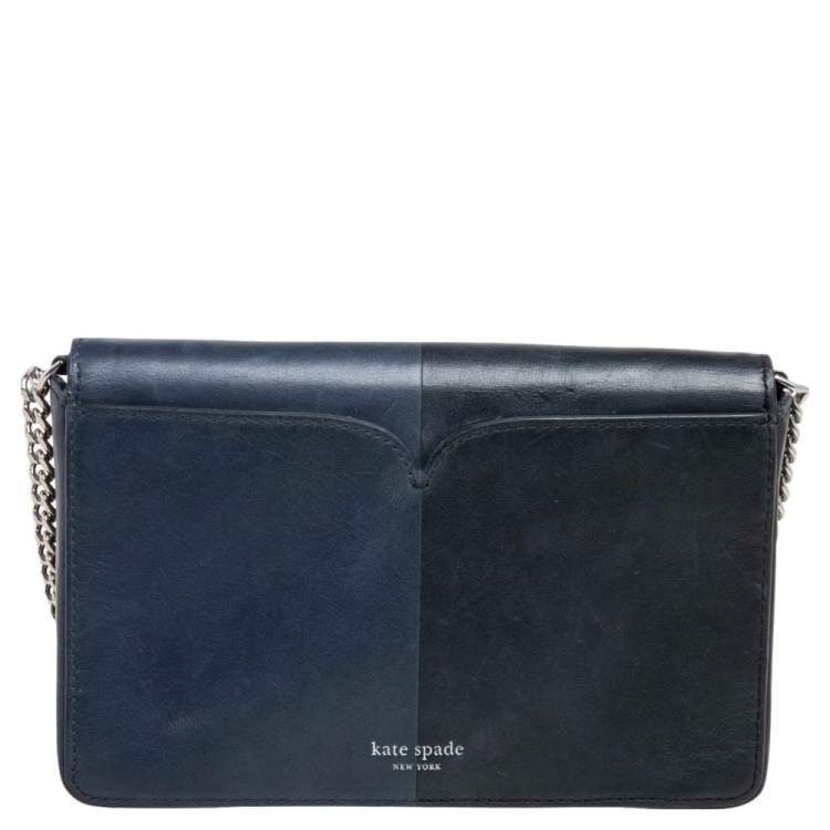 Pre Owned Kate Spade Two Tone Blue Leather Wallet on Chain