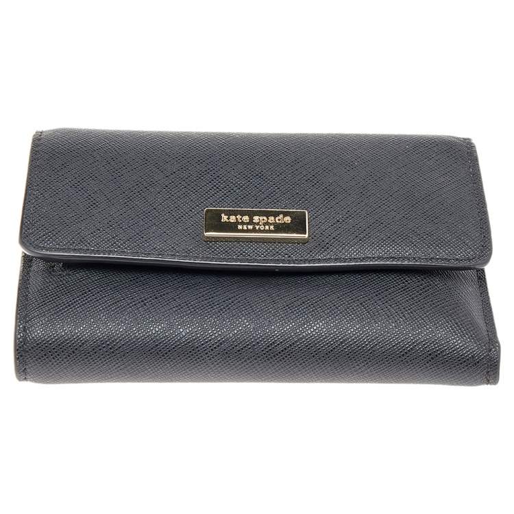 Pre Owned Kate Spade Black Leather Joy Laurel Way Trifold Wallet