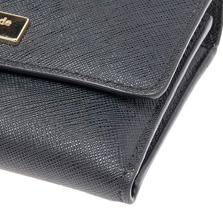Pre Owned Kate Spade Black Leather Joy Laurel Way Trifold Wallet