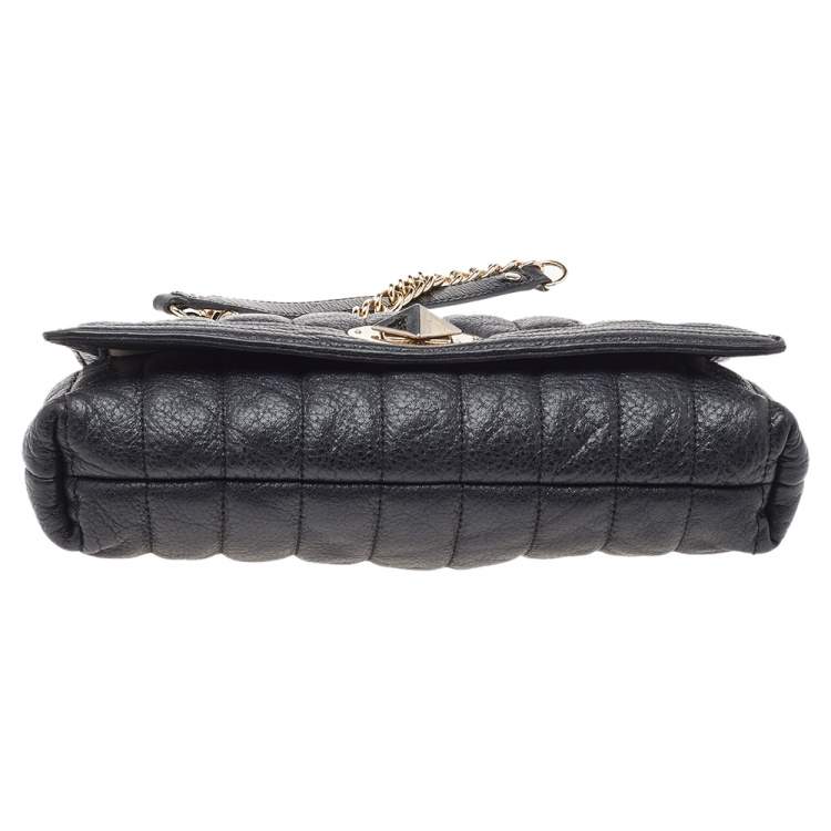 Pre Owned Kate Spade Black Leather Turnlock Chain Shoulder Bag