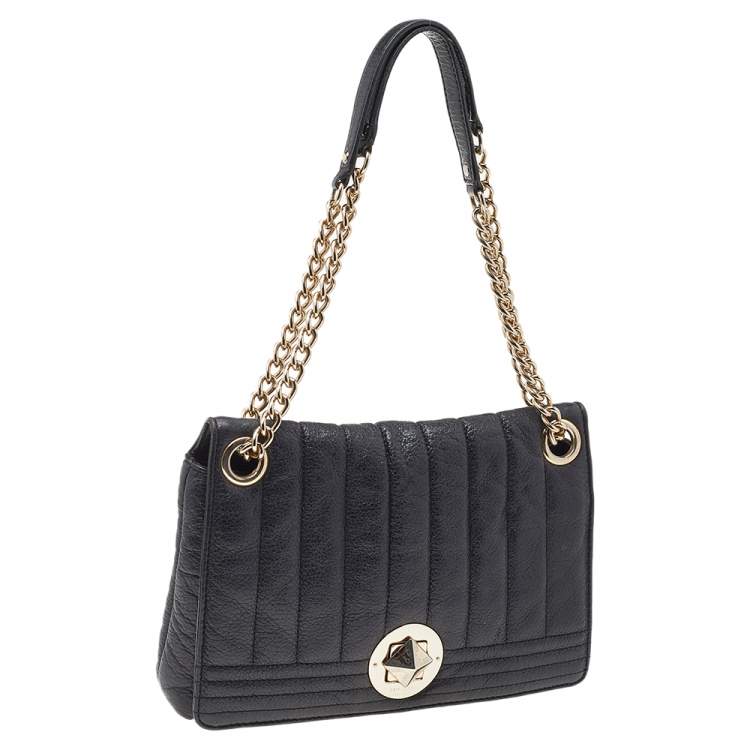 Pre Owned Kate Spade Black Leather Turnlock Chain Shoulder Bag