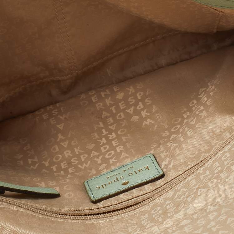 Pre Owned Kate Spade Mint Green Leather Perforated Flap Shoulder Bag