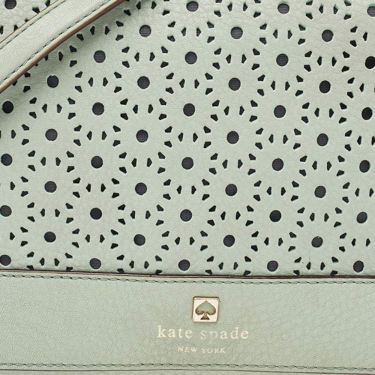 Pre Owned Kate Spade Mint Green Leather Perforated Flap Shoulder Bag