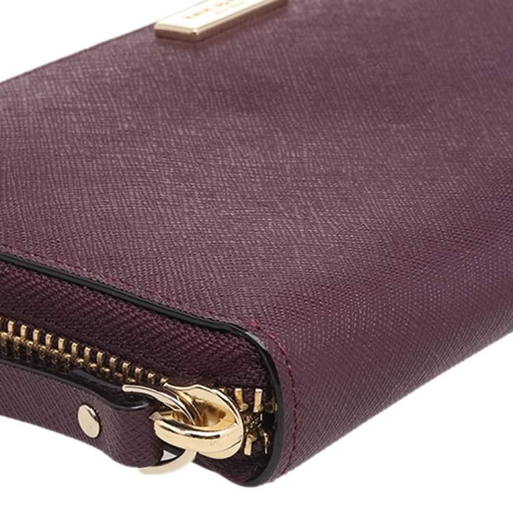 Pre Owned Kate Spade Burgundy Leather Neda Zip Around Wallet