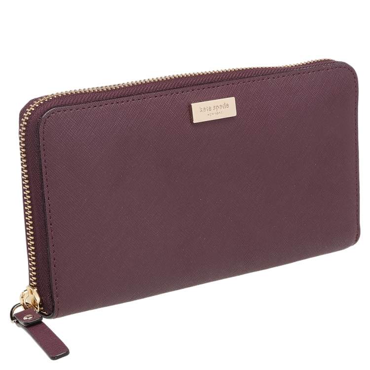 Pre Owned Kate Spade Burgundy Leather Neda Zip Around Wallet