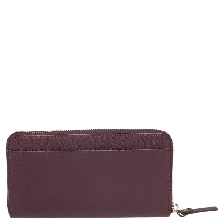Pre Owned Kate Spade Burgundy Leather Neda Zip Around Wallet