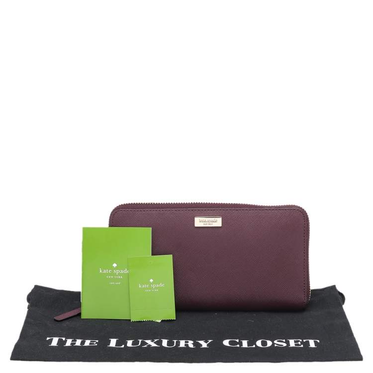Pre Owned Kate Spade Burgundy Leather Neda Zip Around Wallet
