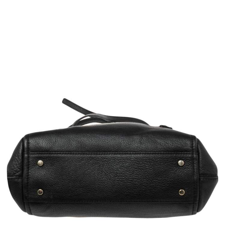 Pre Owned Kate Spade Black/Brown Woven Raffia and Leather Leslie Foldover Satchel 
