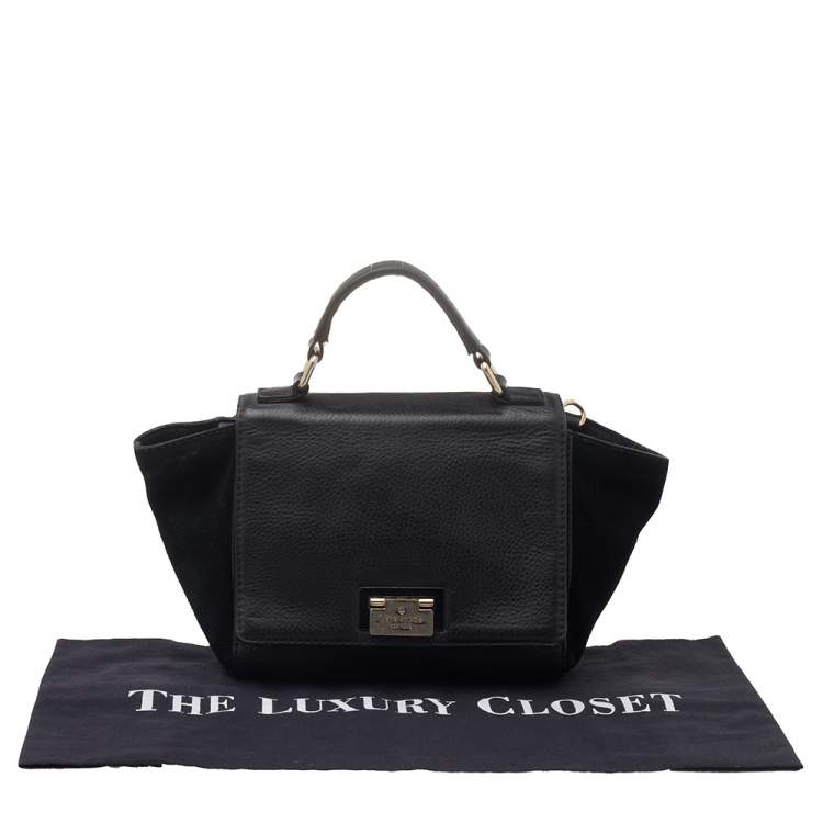 Pre Owned Kate Spade Black Leather And Suede Magnolia Park Top Handle Bag