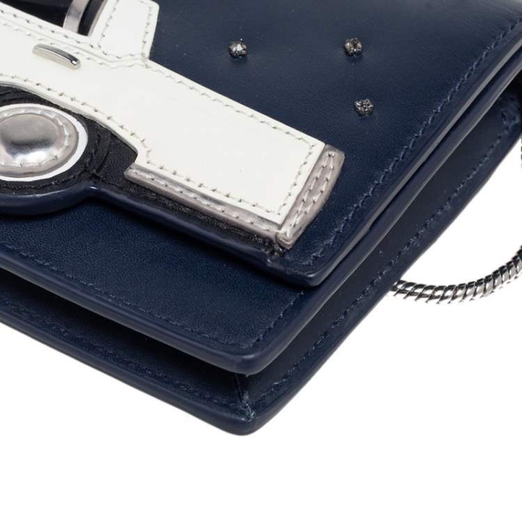 Pre Owned Kate Spade Navy Blue Leather Limousine Patch Chain Clutch