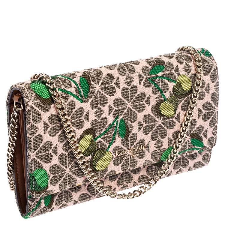 Pre Owned Kate Spade Multicolor Cherry Embroidered Canvas Wallet On Chain
