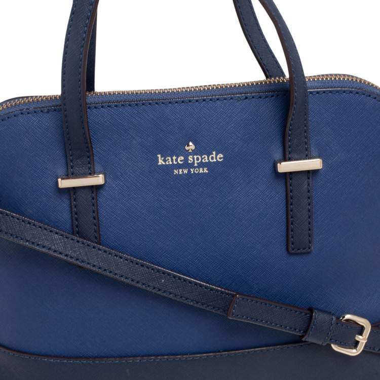Pre Owned Kate Spade Black/Blue Leather Cedar Street Maise Satchel 
