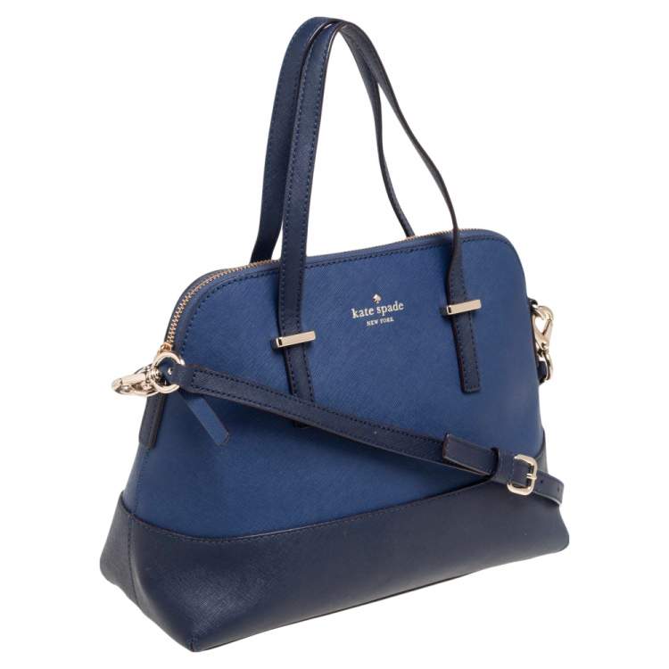 Pre Owned Kate Spade Black/Blue Leather Cedar Street Maise Satchel 