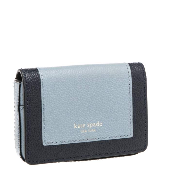 Pre Owned Kate Spade Two Tone Blue Leather Margaux Card Case