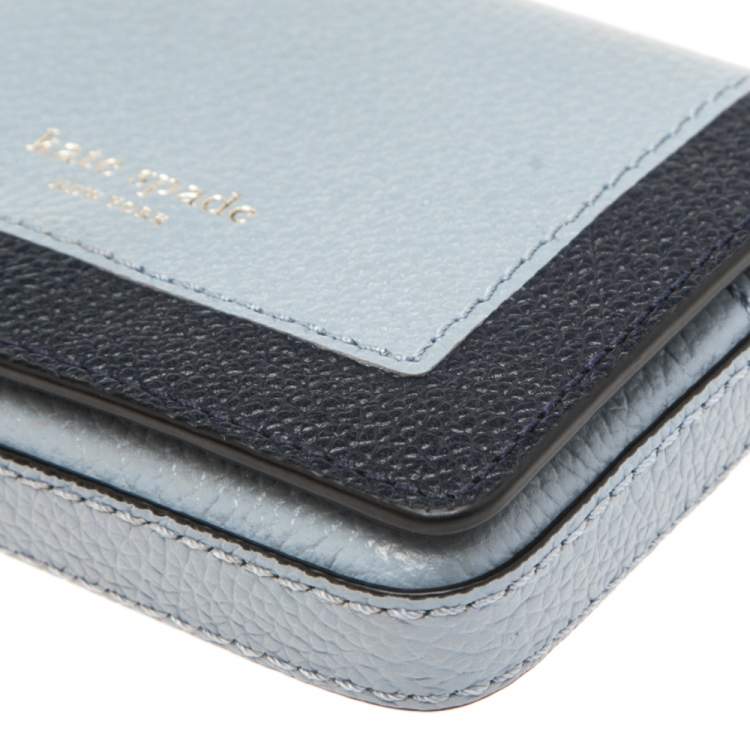 Pre Owned Kate Spade Two Tone Blue Leather Margaux Card Case