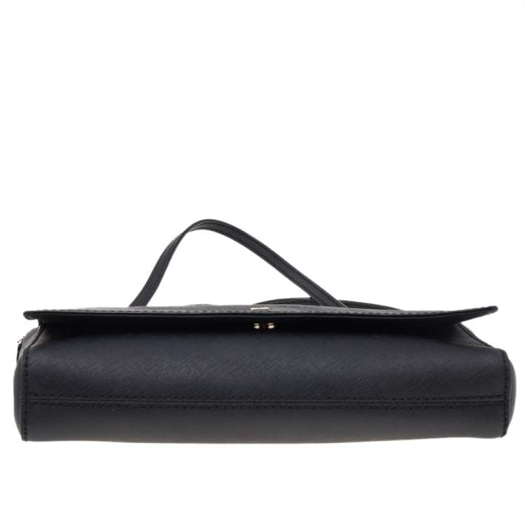 Pre Owned Kate Spade Black Leather Flap Crossbody Bag 