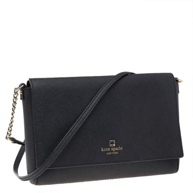 Pre Owned Kate Spade Black Leather Flap Crossbody Bag 