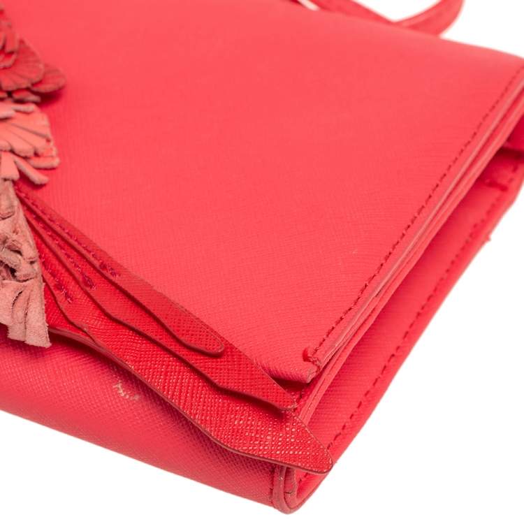 Pre Owned Kate Spade Coral Leather New York Flights of Fancy Parrot Shoulder Bag