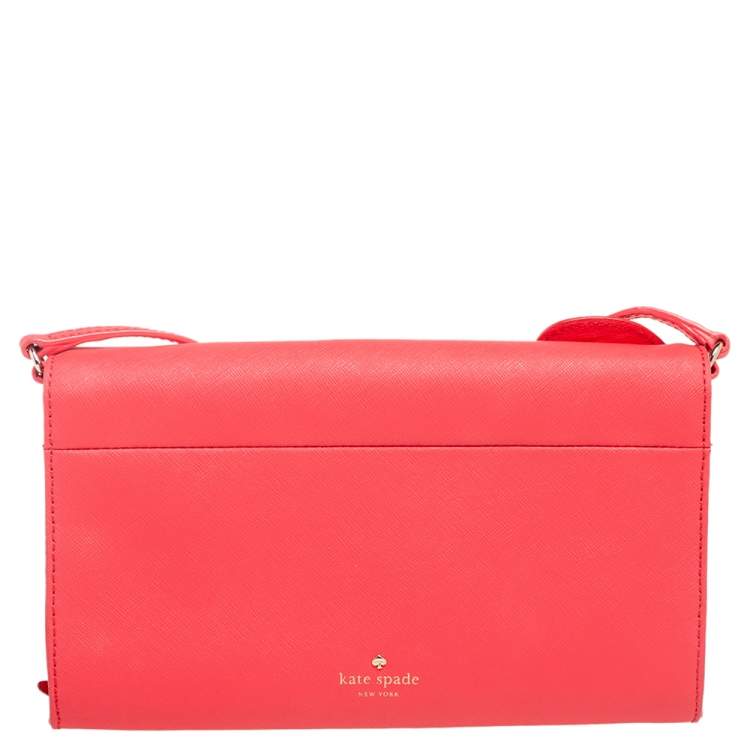 Pre Owned Kate Spade Coral Leather New York Flights of Fancy Parrot Shoulder Bag