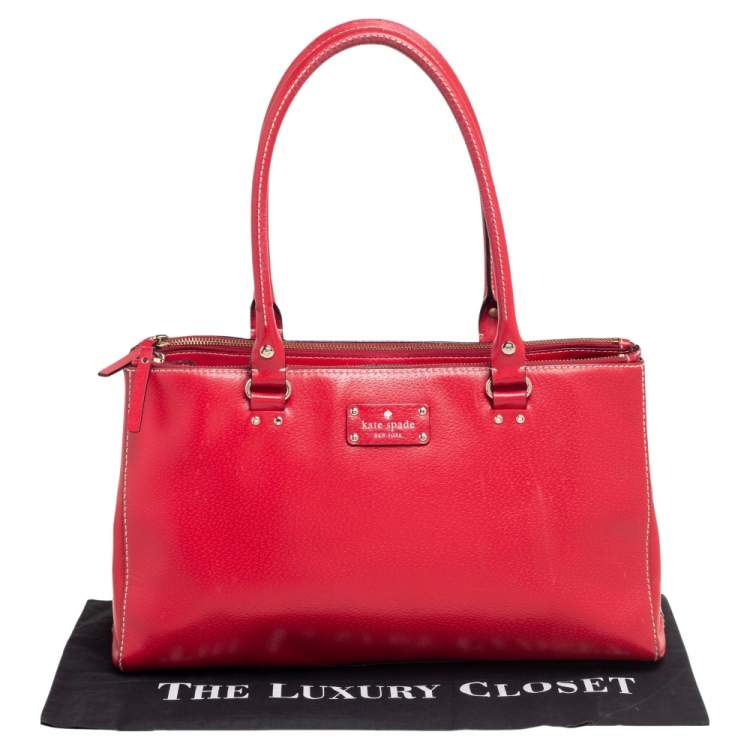 Pre Owned Kate Spade Red Leather Double Zip Tote