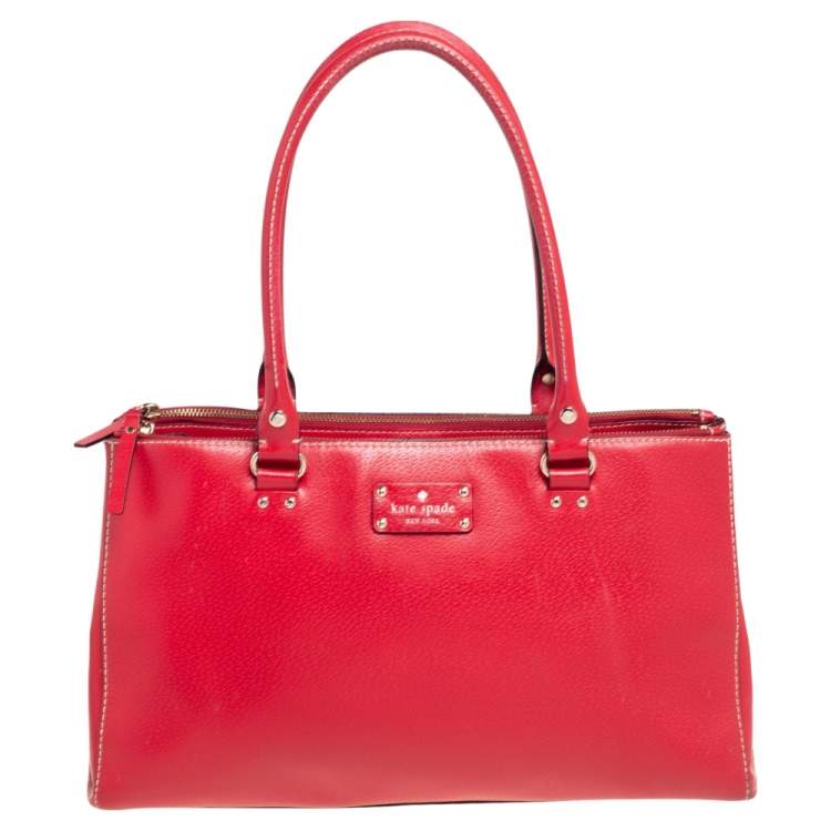 Pre Owned Kate Spade Red Leather Double Zip Tote