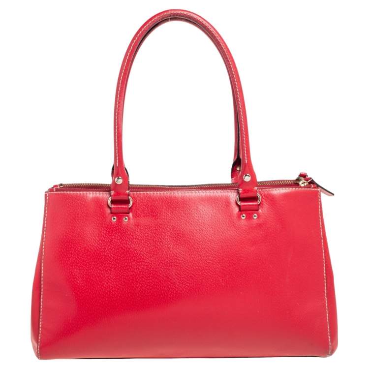 Pre Owned Kate Spade Red Leather Double Zip Tote