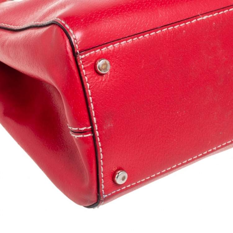Pre Owned Kate Spade Red Leather Double Zip Tote