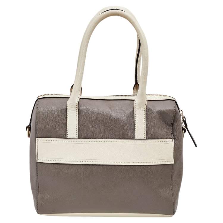 مملوكة مسبقًا Kate Spade Grey/Off White Leather Alice Court Kaiya Satchel
