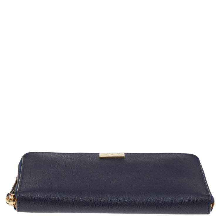 Pre Owned Kate Spade Navy Blue Leather Laurel Way Neda Zip Around Wallet