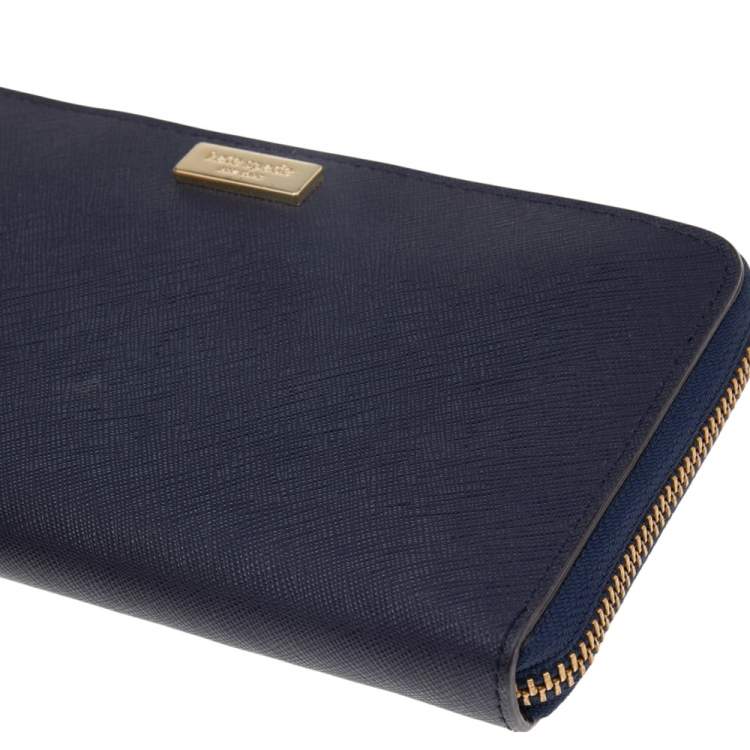 Pre Owned Kate Spade Navy Blue Leather Laurel Way Neda Zip Around Wallet