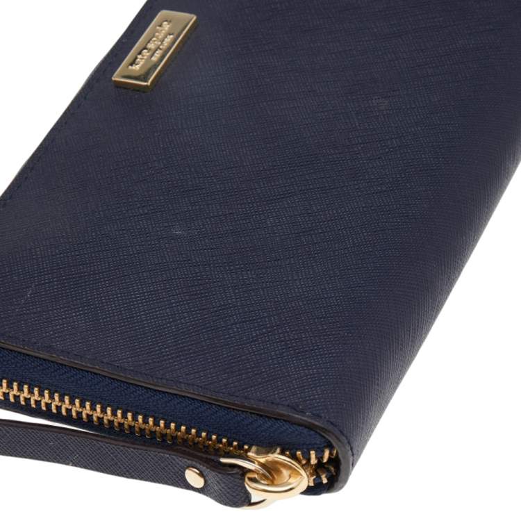 Pre Owned Kate Spade Navy Blue Leather Laurel Way Neda Zip Around Wallet