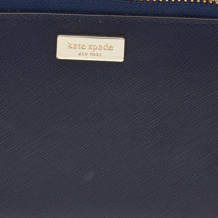 Pre Owned Kate Spade Navy Blue Leather Laurel Way Neda Zip Around Wallet