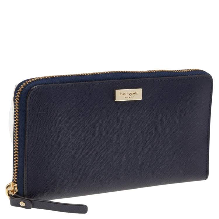Pre Owned Kate Spade Navy Blue Leather Laurel Way Neda Zip Around Wallet