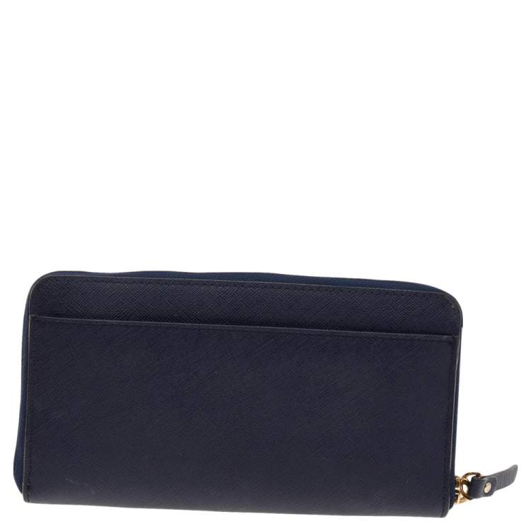 Pre Owned Kate Spade Navy Blue Leather Laurel Way Neda Zip Around Wallet