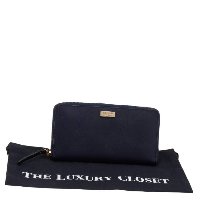 Pre Owned Kate Spade Navy Blue Leather Laurel Way Neda Zip Around Wallet