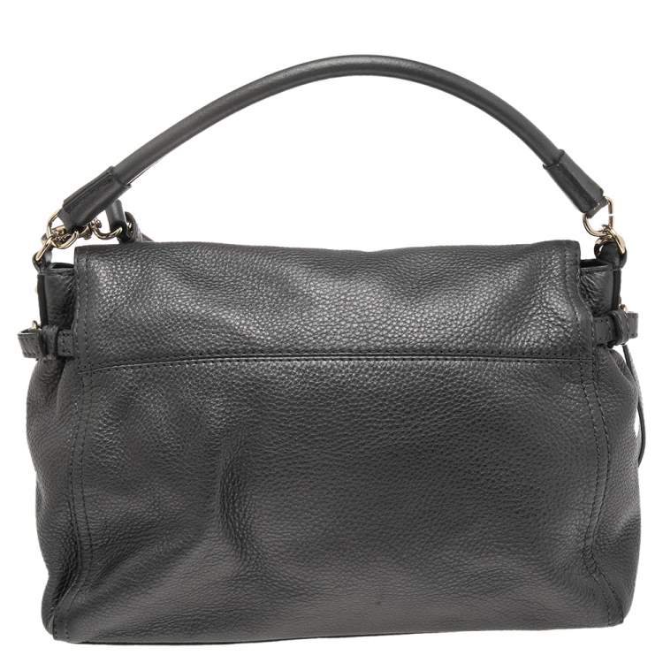 Pre Owned Kate Spade Metallic Grey Leather Flap Shoulder Bag