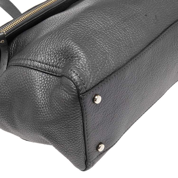Pre Owned Kate Spade Metallic Grey Leather Flap Shoulder Bag