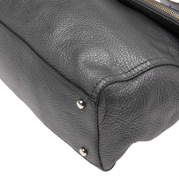 Pre Owned Kate Spade Metallic Grey Leather Flap Shoulder Bag