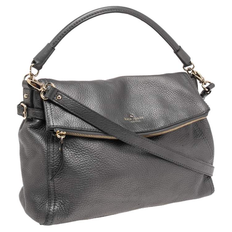 Pre Owned Kate Spade Metallic Grey Leather Flap Shoulder Bag