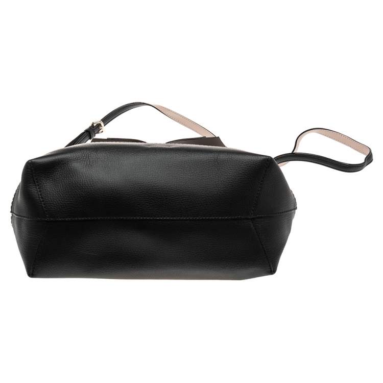 Pre Owned Kate Spade Black Leather Giorgia Vanderbilt Bow Guava Tote