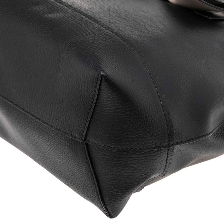 Pre Owned Kate Spade Black Leather Giorgia Vanderbilt Bow Guava Tote
