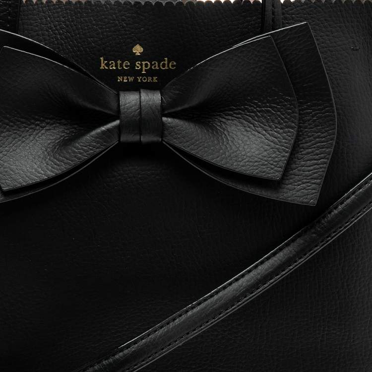 Pre Owned Kate Spade Black Leather Giorgia Vanderbilt Bow Guava Tote