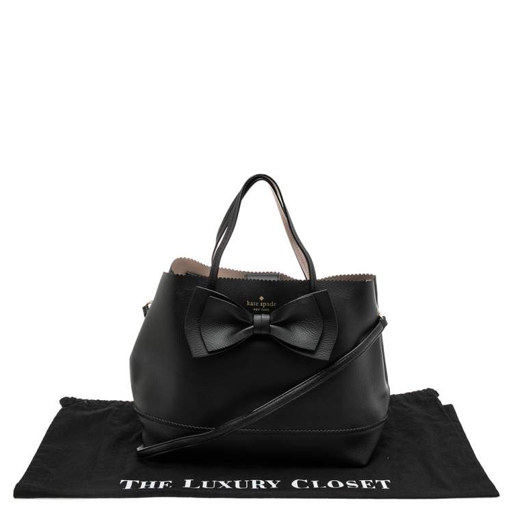Pre Owned Kate Spade Black Leather Giorgia Vanderbilt Bow Guava Tote