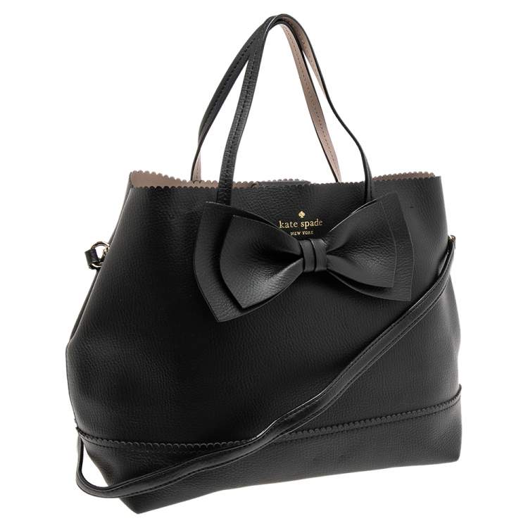 Pre Owned Kate Spade Black Leather Giorgia Vanderbilt Bow Guava Tote