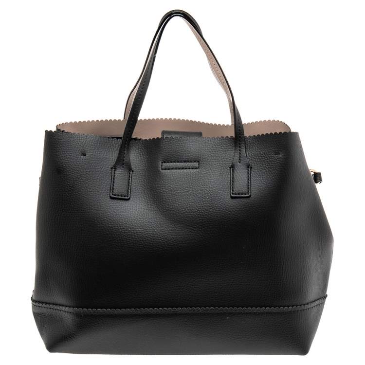 Pre Owned Kate Spade Black Leather Giorgia Vanderbilt Bow Guava Tote