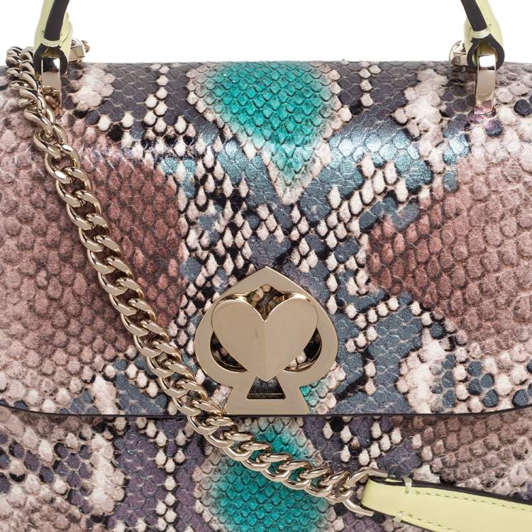 Pre Owned Kate Spade Multicolor Snakeskin Embossed Leather Nicola Twistlock Top Handle Bag