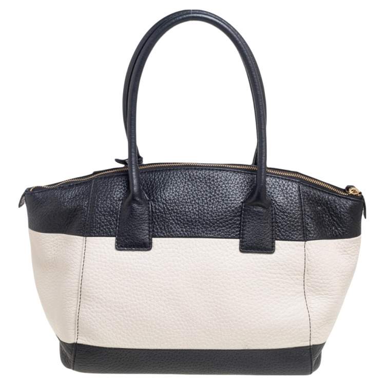 Pre Owned Kate Spade Black/White Leather Zip Satchel